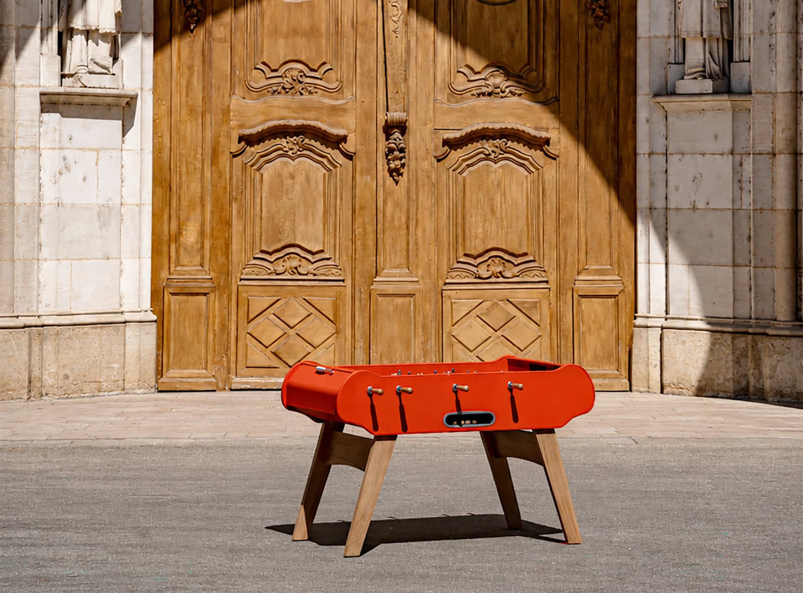 rene-pierre-cuir-baby-foot-int-rieur-orange-ch-ne-massif image 1