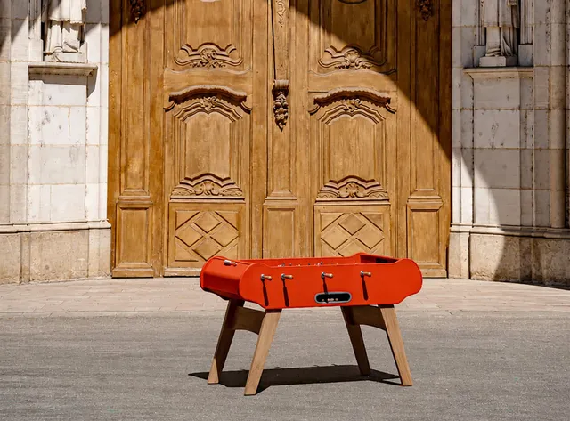 rene-pierre-cuir-baby-foot-int-rieur-orange-ch-ne-massif image 1